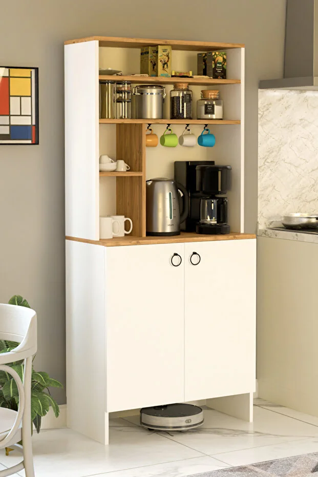 Kahve Köşesi İki Kapaklı Çok Amaçlı Dolap Mutfak Dolabı Erzak Dolabı Kiler Dolabı